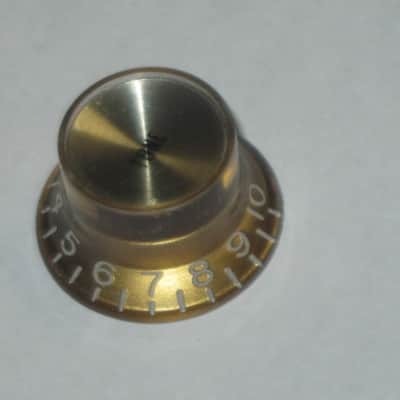 ONE very lite use genuine Gibson TONE (small print) knob from PRMK-030 set (only ONE TONE knob for sale / the other three knobs NOT included)  late 2000s or early 2010s - Knob is Gold with White Numbers & White Dashes (Gold Reflector w/ Small Black Print) image 15