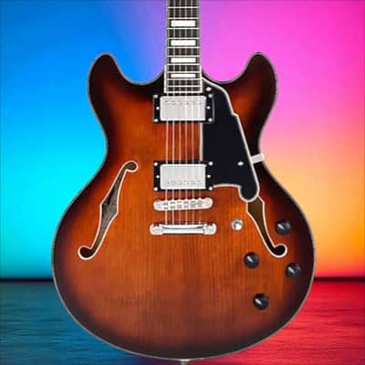 D'Angelico Premier DC Semi-Hollow Electric Guitar Brown Burst image 2