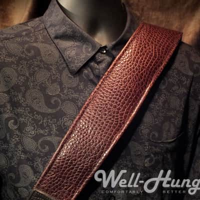 Well-Hung Jabberwock 3" padded leather Guitar Strap 2020 Warmbrownyred image 2