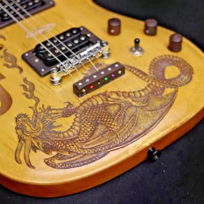 Electric Guitar Handmade by Blueberry, 6 String wood Dragon motif Guitar, Custom Handcrafted Wooden Guitar, Semi Hollow Body Guitar image 10