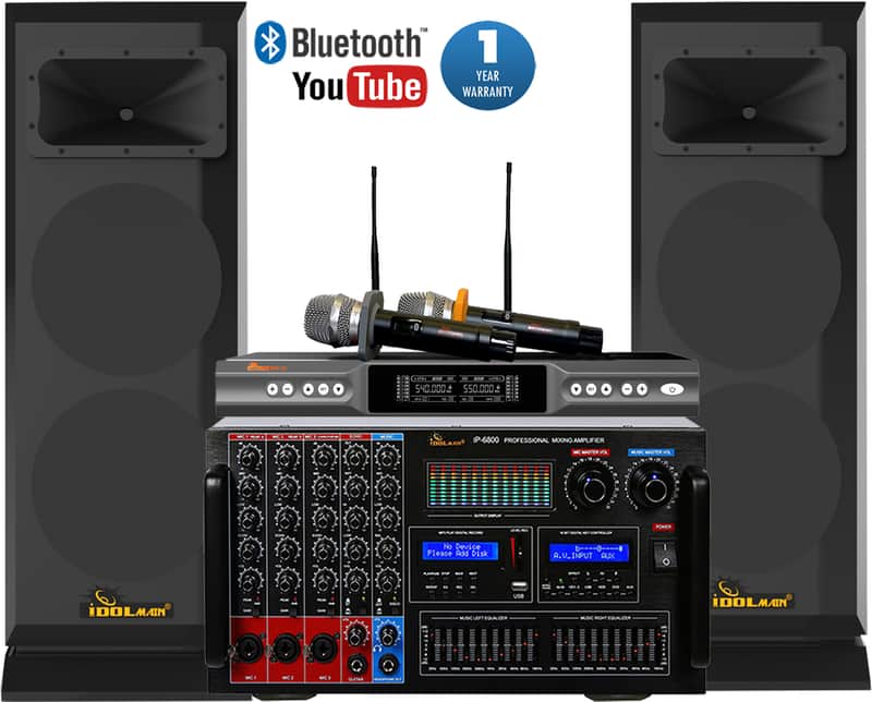 IDOLmain 8000W Mixing Amplifier,High-end 6000W Floor Standing Speakers& Dual Wireless Mics Karaoke Bild 1