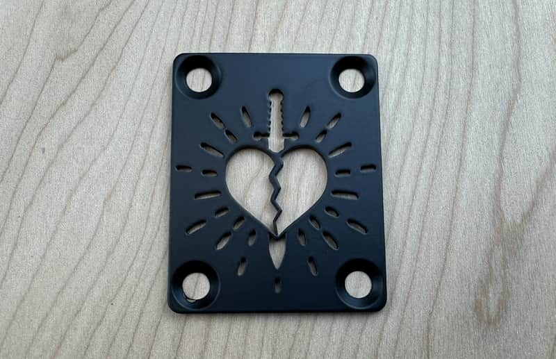 Heart & Dagger Neck Plate For Bolt On Neck Guitar or Bass - Industrial Black Finish image 1