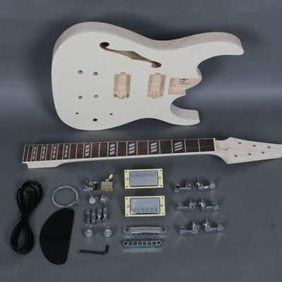 Flamed Top Semi-Hollow Super Strat Style Electric Guitar DIY Kit – F-Hole – Unfinished Build Kit image 2