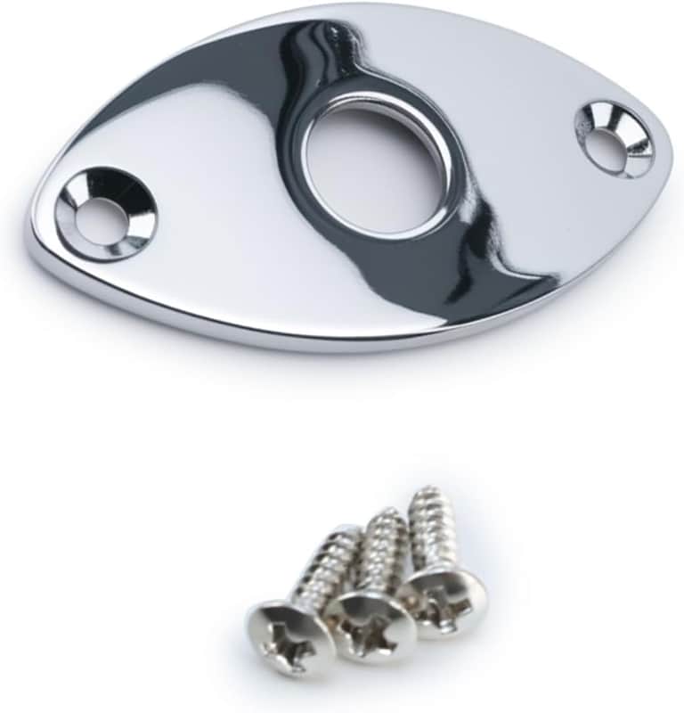 Electric Guitar Input Jack Plate Zinc Alloy Oval Curved Football Shape Jack Ferrule Output Jackplate Compatible with Fender Strat Tele Style Electric Guitar Replacement Parts Chrome image 1