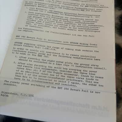 EMT 240 Reverb ORIGINAL Instruction Manual image 2