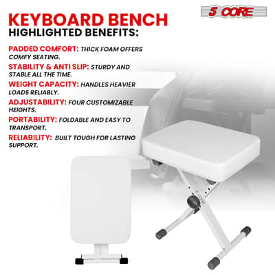 5 Core Keyboard Bench 3 Inch Padded Piano Stool Adjustable 20.5" Guitar Seat Heavy Duty Portable image 8