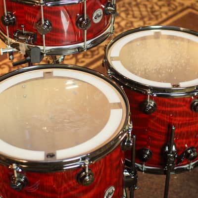 Used DW Collector's Maple Candy Apple Red over Redwood Stump Drum Set - 22,10,12,14,16,14sn image 10