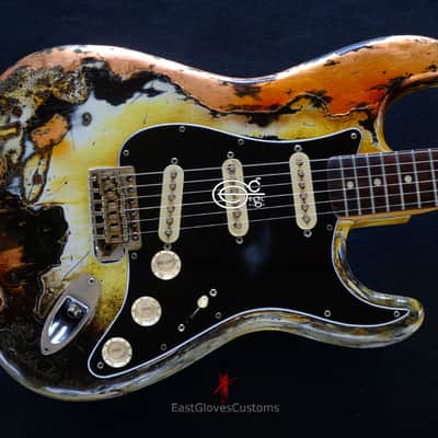 Fender Stratocaster Yellow/Copper Hot Lava Super Heavy Aged Relic by East Gloves Customs image 14
