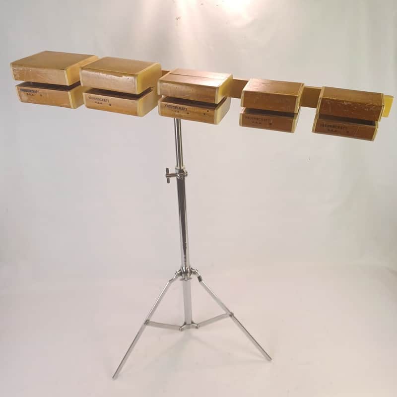Vaughncraft 5x African Mahogany Temple Blocks +Percussion Plus Stand Birch Wood image 1