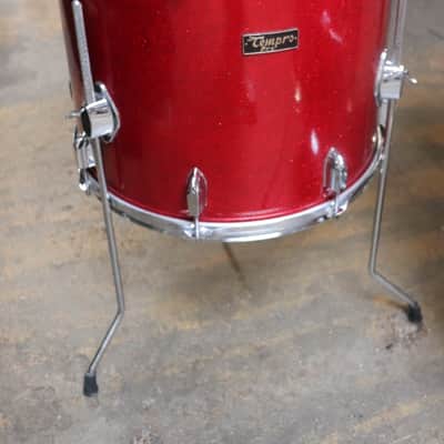 Tempro 4pc Drum Set Red Sparkle Vintage 1970's image 7