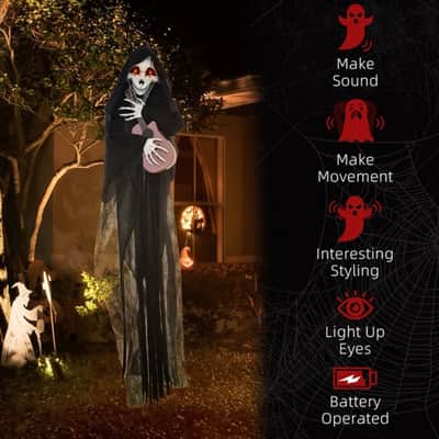 4.3' Halloween Decoration Animatronic Guitar-Playing Grim Reaper, Sound and Motion Activated Animated Prop image 4