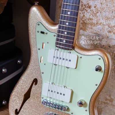 Fender USA Strat neck on a Custom Jazzmaster Thinline offset body Champagne Sparkle Fender USA pickups 4-way wiring Gotoh bridge - unique! image 3