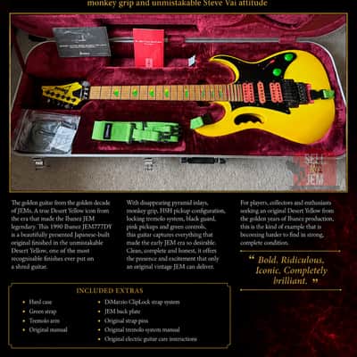 Beautiful 1990 Ibanez JEM777DY Desert Yellow Pyramid Inlays + Hard Case + Tremolo Arm + Original Manual + Strap image 1