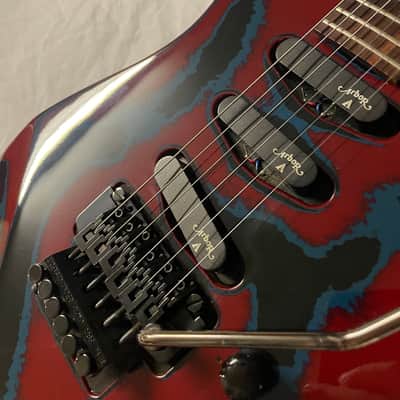 Arbor G-410 Electric Guitar SSS Strat Style Floyd 1980s - Washed Out Red / Blue image 3