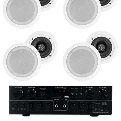 Technical Pro RX4CH Bluetooth Home Receiver Amp+(8) 5.25" White Ceiling Speakers image 1