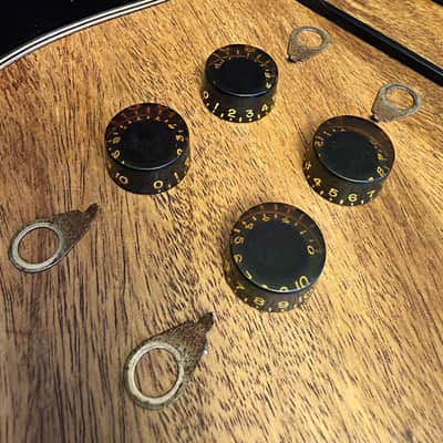 Original 1974 Gibson SG bundle: pickguard, poker chip, one pickup ring, 4 speed knobs, 4 pointer washers, period screws image 3