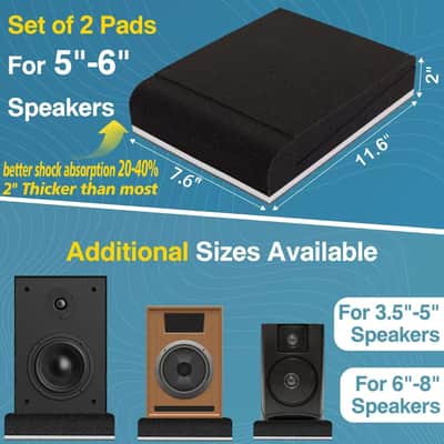 2 Pack Studio Monitor Isolation Pads, Innovative 3-Layer Construction, Acoustic Speaker Isolation Pads, Angled Speaker Foam Stand, High Density Acoustic Foam, For 5"- 6" Speakers Black&White image 2