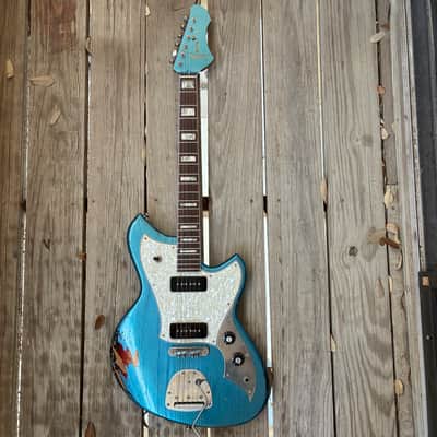 YouTube Vid in description Novo Serus J Lake Placid Blue over 64 sunburst binding electric guitar p90 case image 3