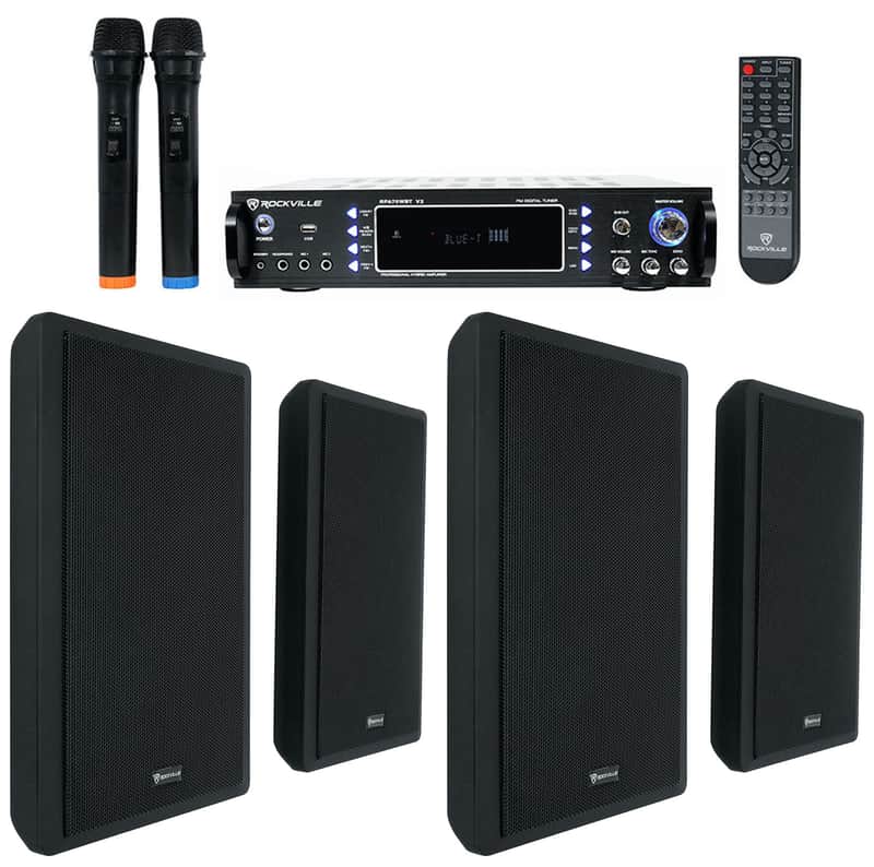 Rockville 1000W Bluetooth Receiver+(4) Wall Speakers+Mics 4 Restaurant/Bar/Cafe image 1