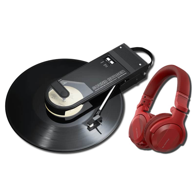 Audio-Technica AT-SB727 Sound Burger Portable Bluetooth Turntable (Black) with Pioneer DJ HDJ-CUE1BT-R Bluetooth DJ Headphones (Red) image 1