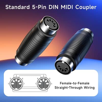 2-Pack 5 Pin DIN MIDI Coupler Gender Changer (MIDI Extender Adapter) image 2