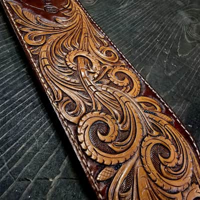 Wolf Briar Leather Company - Hand-Tooled Custom Handmade Guitar Strap - Western Paisley Motif image 5
