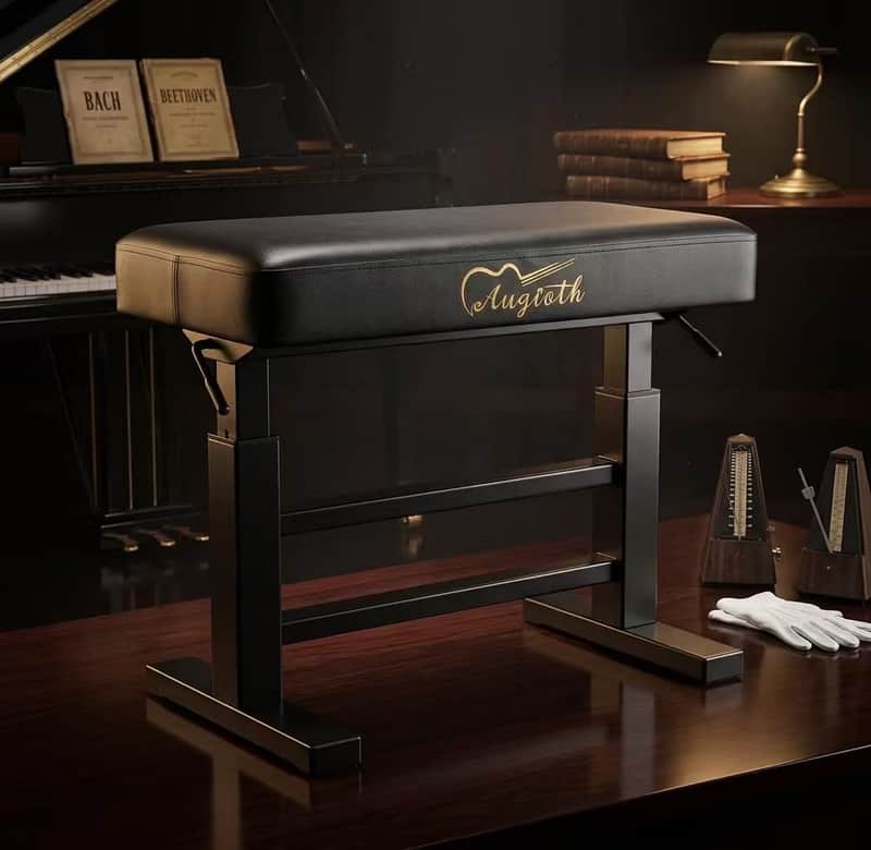 Augioth Hydraulic Piano Bench with Adjustable Height, Ergonomic Keyboard Stool for Adults & Kids, Heavy-Duty Steel Frame with Memory Foam & Scratch-Resistant Leather, Fits Grand/Upright Pianos(Black) image 1