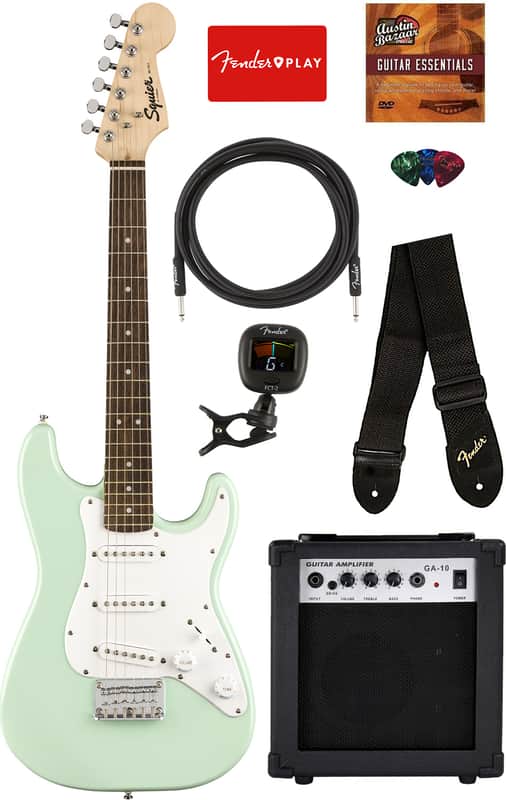 Fender Squier 3/4-Size Kids Mini Strat Electric Guitar - Surf Green w/ Amplifier image 1
