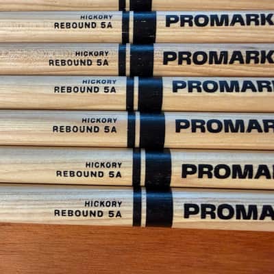 6 pairs Pro-Mark RBH565AW Rebound 5A .565" Hickory Acorn Wood Tip Drum Sticks  Natural image 2