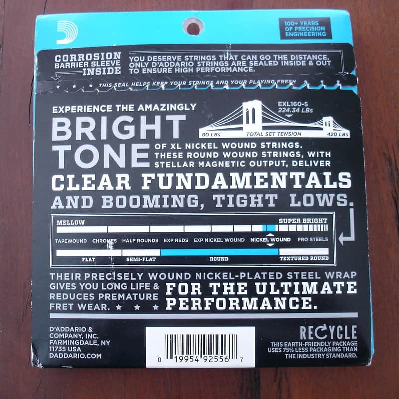 D'Addario EXL160-5 Nickel Wound Long Scale 5-String Bass Guitar Strings, Medium Gauge image 2