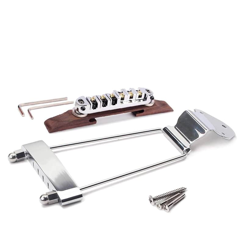 Brand New  Set of 6 String Archtop Jazz Guitar Rosewood Bridge Height Adjustable Tailpiece Trapeze for Jazz Guitar Parts,Chrome image 1