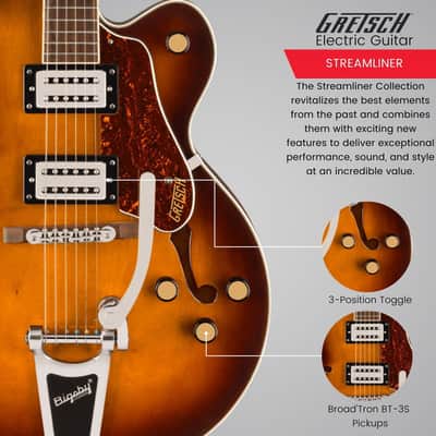 Gretsch G2420T Streamliner Hollow Body Electric Guitar with Bigsby, Laurel Fingerboard (Robusto Burst) with Gretsch G2420T Hard Case image 5