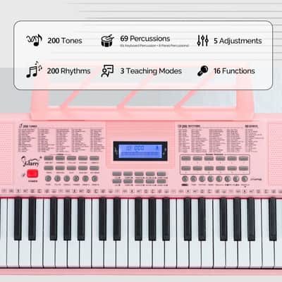 Glarry GEP-108 61-Key Portable Keyboard Set w/LCD Screen, Stand, Microphone - Pink image 3