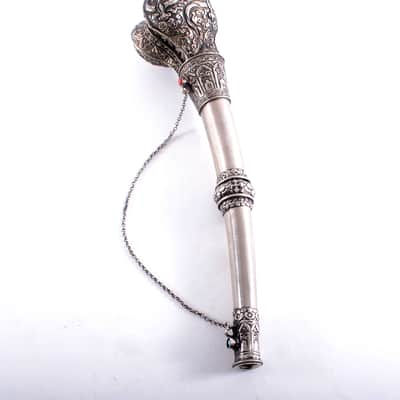Antique Tibetan Ceremonial Hand Carved Silver Trumpet - Buddhist - Mus. Instrument - Monastery Religious Horn - Artifact - Bone Kangling - Shaman - Nepal image 12