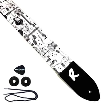 Guitar Collage Guitar Strap- Black White Guitars Composition Strap - Guitars Line Drawings - Works for Electric, Bass, or Acoustic Guitars image 1