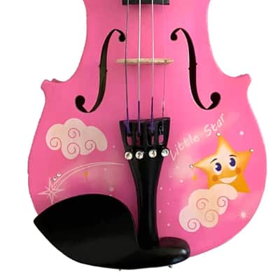 Pink Twinkle Star Violin Outfit - 4/4 w/ Brazilwood bow, case, Crystal tailpiece, crystals on stars, rosin, strings, set-up image 2