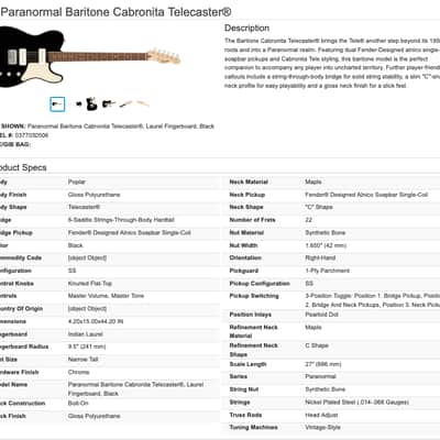 Squier Paranormal Baritone Cabronita Telecaster Tele - Black image 25