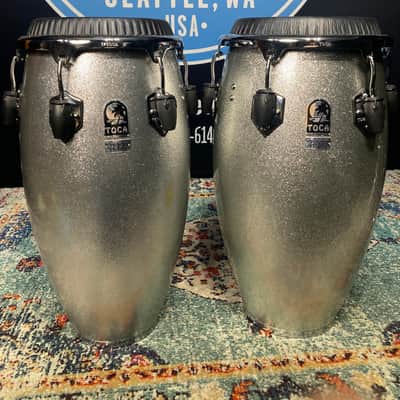 Toca - Custom Deluxe Fiberglass Conga and Tumba - Silver Sparkle image 3