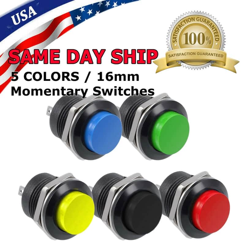 New 5 Color PCS Normally Open 16mm Round Momentary 2 Pins Metal Push Button Switch image 1