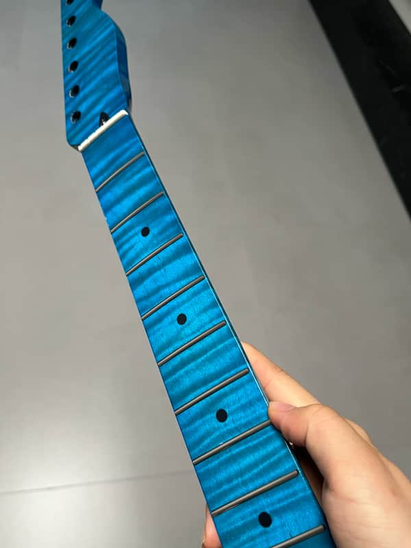 AAAAA Tele Blue Gloss Natural color Flame Maple Electric Guitar Neck Round stainless steel 22 frets hole 10mm image 1