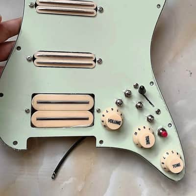 Mint Green HSS Strat Style Guitar Prewired Loaded Pickguard, Dual Rail Pickups