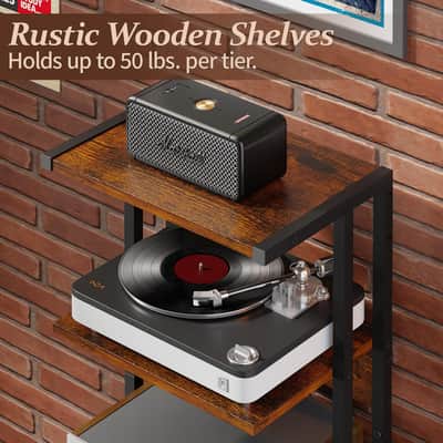4-Tier Studio Consoles Stand with Power Outlet Cabinet Desk image 4