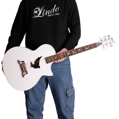 Lindo White Dove V3 Electro Acoustic Guitar and Premium Hard Case | Beautiful High Gloss Finish | Roasted Maple Binding | Preamp/Tuner/LCD | Luminlays | Steel Strings image 5