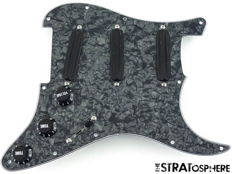 *NEW High Output Rails LOADED PICKGUARD for Fender Strat Black Pearloid 11 Hole image 1