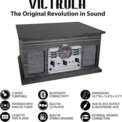 Victrola Classic 6-in-1 Bluetooth Turntable Record Player with CD, Cassette, FM Radio image 3