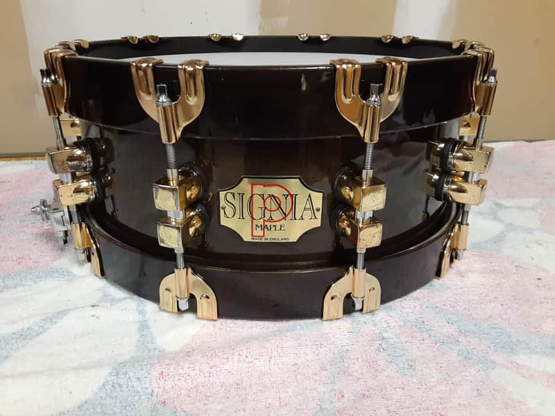 Premier 75th Anniversary Signia 14x5.5" 10-Lug Maple Snare Drum with Wood Hoops, Gold Hardware 1997 - Ebony image 1