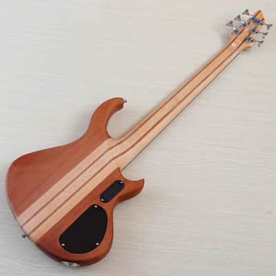 Custom Left Handed 6 String Electric Bass, Zebra Wood Top Body, Maple Neck Through, 24 Frets Fingerboard image 9