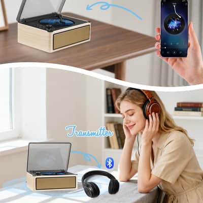 Retro Desktop CD Player Boombox w/ Bluetooth 5.3 HiFi Stereo Speakers FM Radio USB – Natural White image 3
