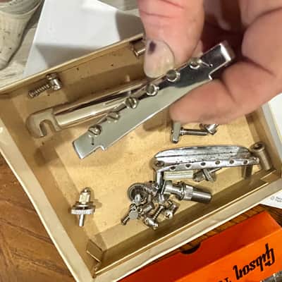 Vintage Gibson Bridge and hardware set up with stop bar and everything you see in the box 1960’s - Nickel image 2
