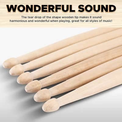 Drum Sticks 5A Classic America Maple Wood Tear Drop Tip Drumsticks Anti-Slip And Durable For Adults Kids And Beginners-15 Pairs image 1